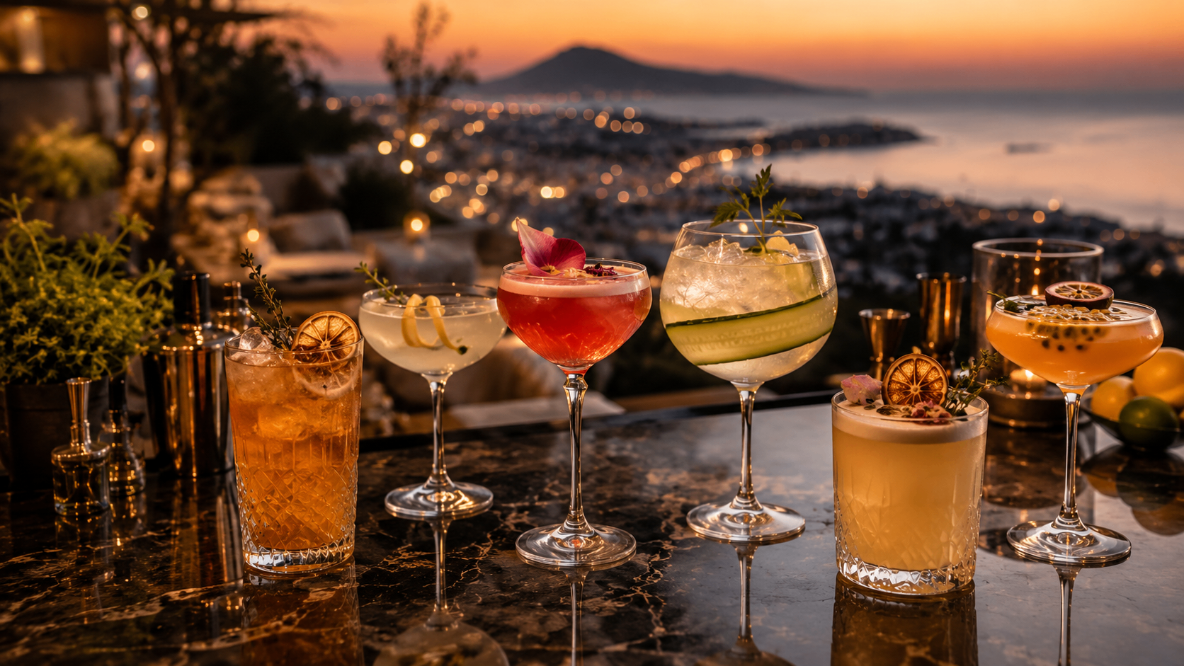 Signature cocktail at sunset